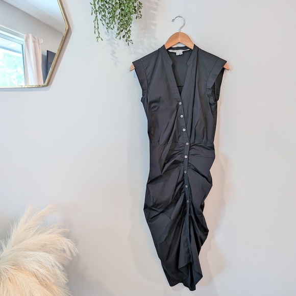 Veronica Beard Black Button-Down Ruched Shirt  Dress - Picture 2 of 6
